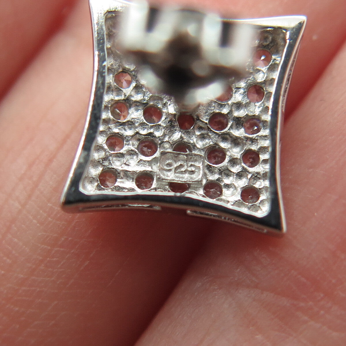 925 Sterling Silver Round-Cut C Z Princess Stud Earrings