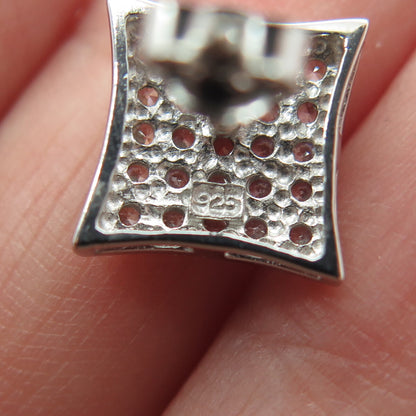 925 Sterling Silver Round-Cut C Z Princess Stud Earrings