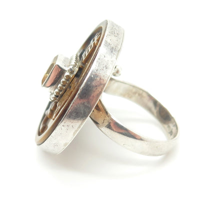 SAJEN 925 Sterling Silver Vintage Tiger Eye Citrine Chinese Coin Ring Size 8.25