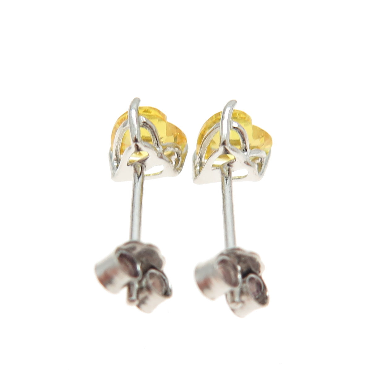 925 Sterling Silver Lemon Heart-Cut Shaped C Z Stud Earrings