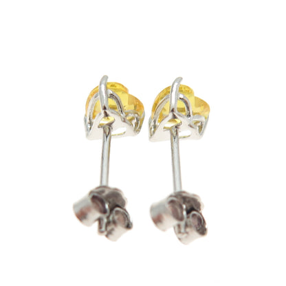 925 Sterling Silver Lemon Heart-Cut Shaped C Z Stud Earrings