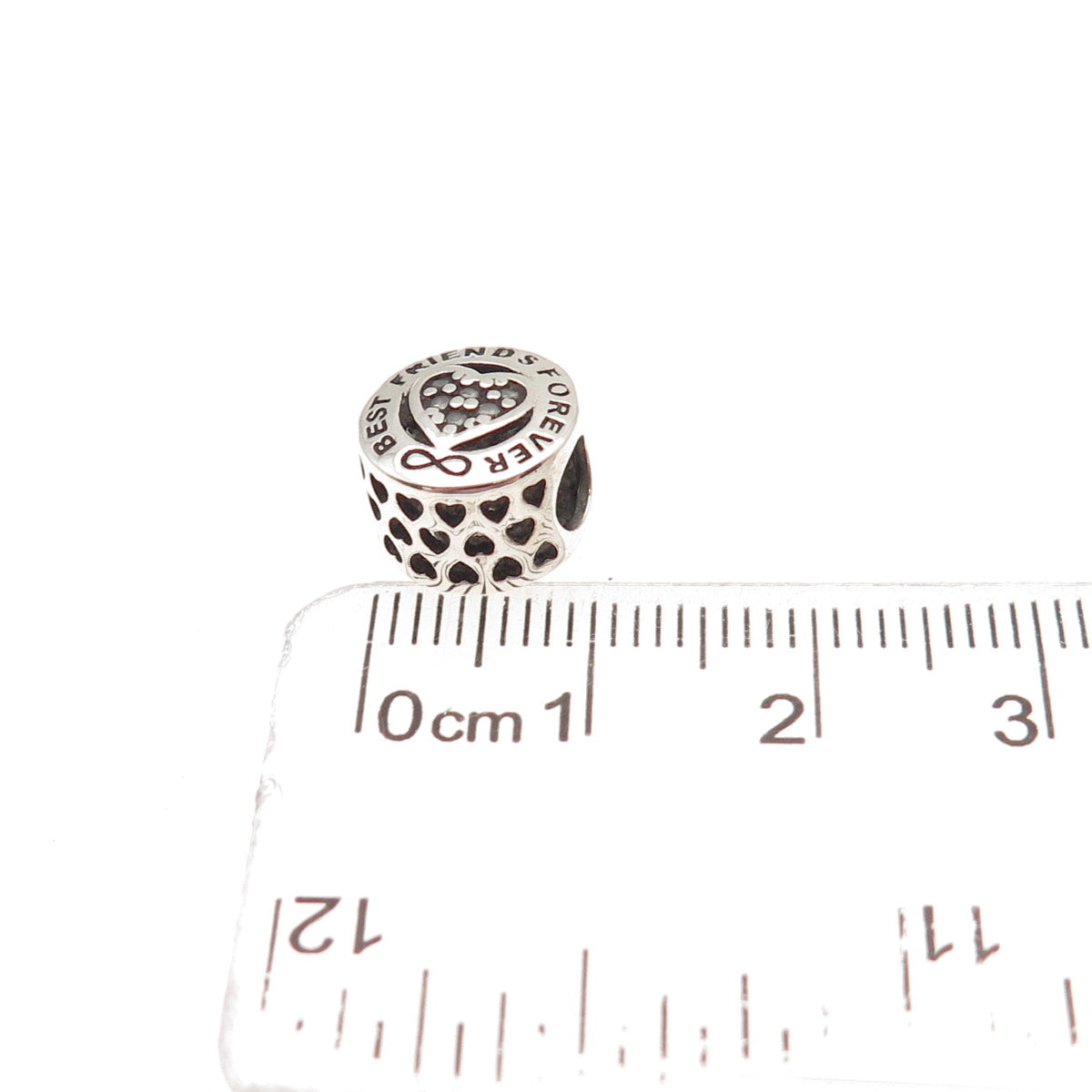 925 Sterling Silver Round-Cut C Z Best Friends Forever Slide Bead Charm