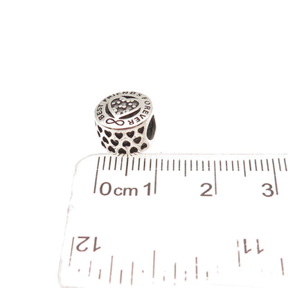 925 Sterling Silver Round-Cut C Z Best Friends Forever Slide Bead Charm