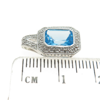 925 Sterling Silver Real Round-Cut Diamond & Blue Topaz Minimalist Pendant