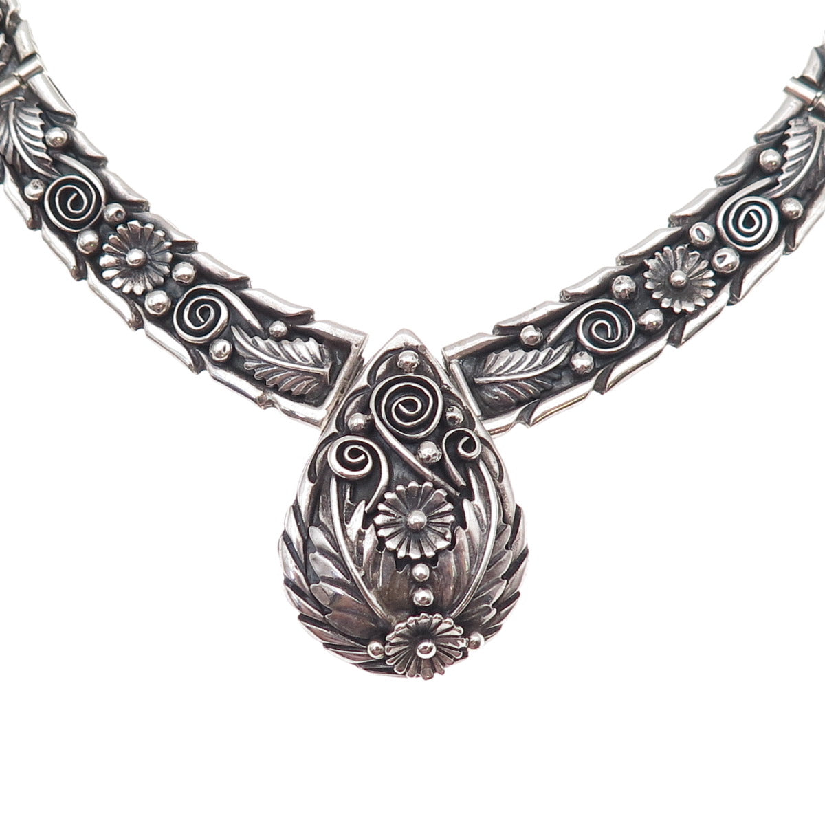 Fannie Ashley Navajo Old Pawn Sterling Silver Vintage Floral Chain Necklace 16"