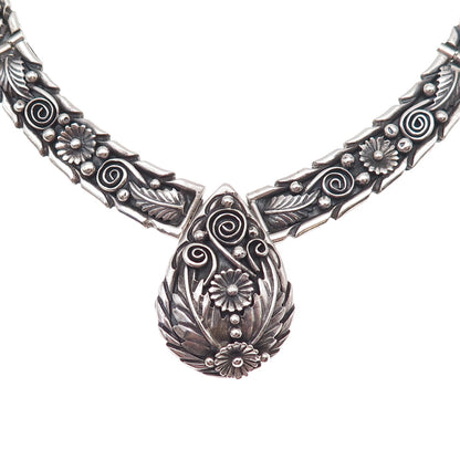 Fannie Ashley Navajo Old Pawn Sterling Silver Vintage Floral Chain Necklace 16"