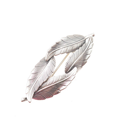 Beau 925 Sterling Silver Vintage Feather Oxidized Pin Brooch
