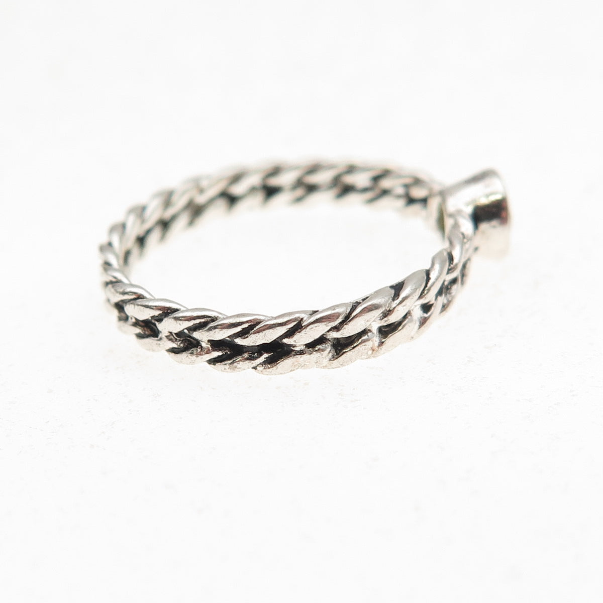 925 Sterling Silver Vintage Real Peridot Oxidized Twisted Ring Size 5.75