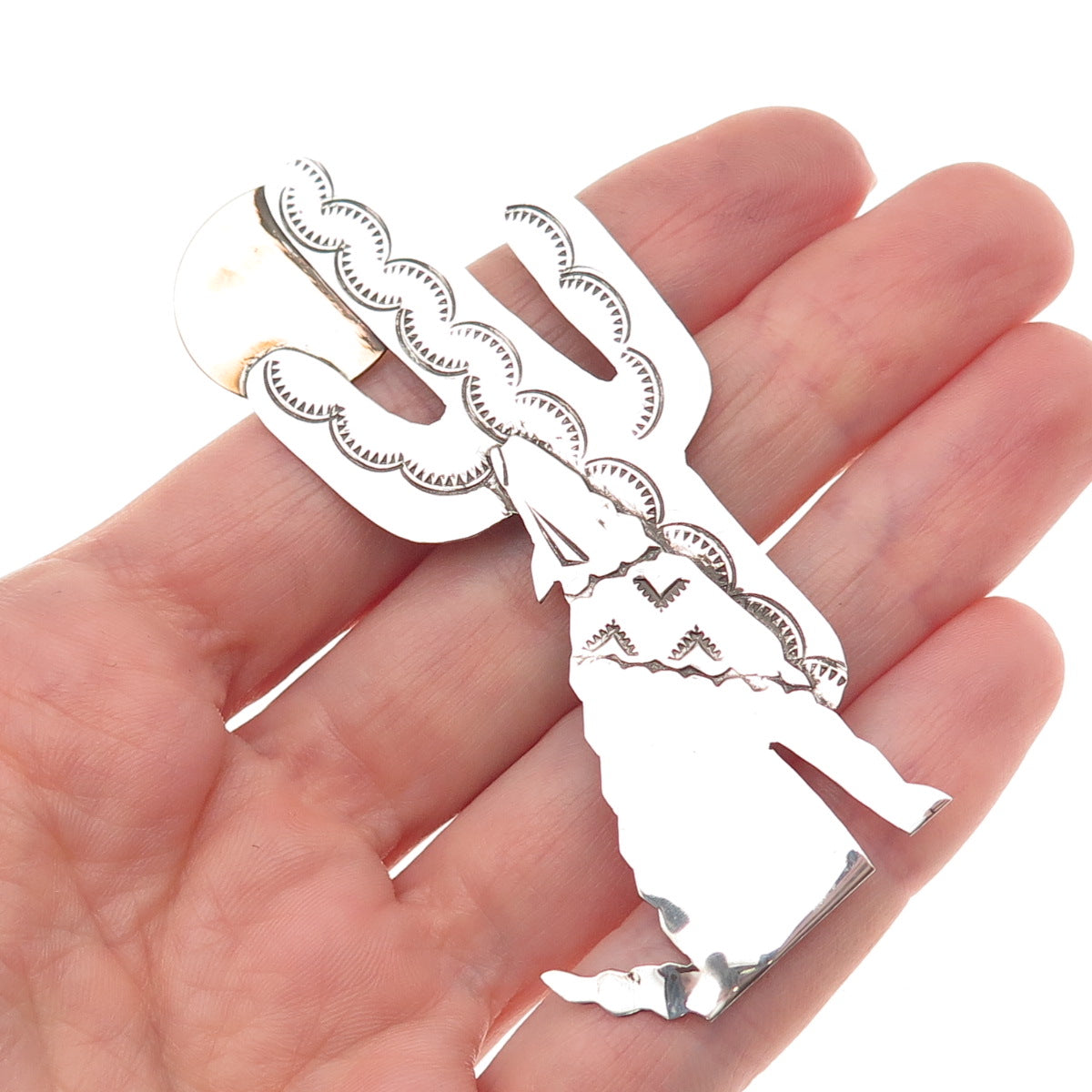 M. Begay Navajo Old Pawn Sterling Silver 2-Tone Vintage Howling Wolf Pin Brooch