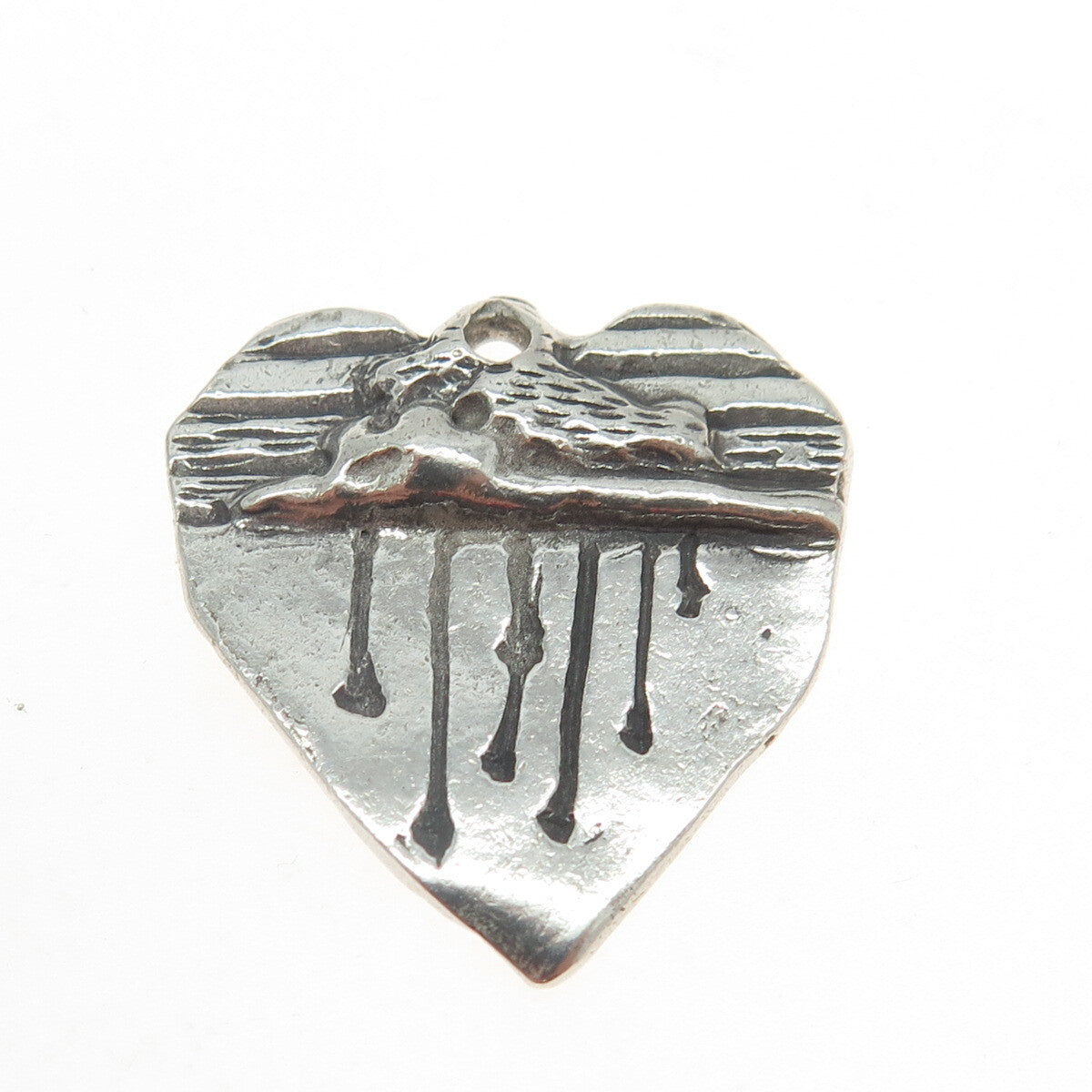 925 Sterling Silver Vintage 1990 Modernist Heart Charm Pendant