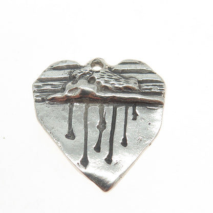 925 Sterling Silver Vintage 1990 Modernist Heart Charm Pendant