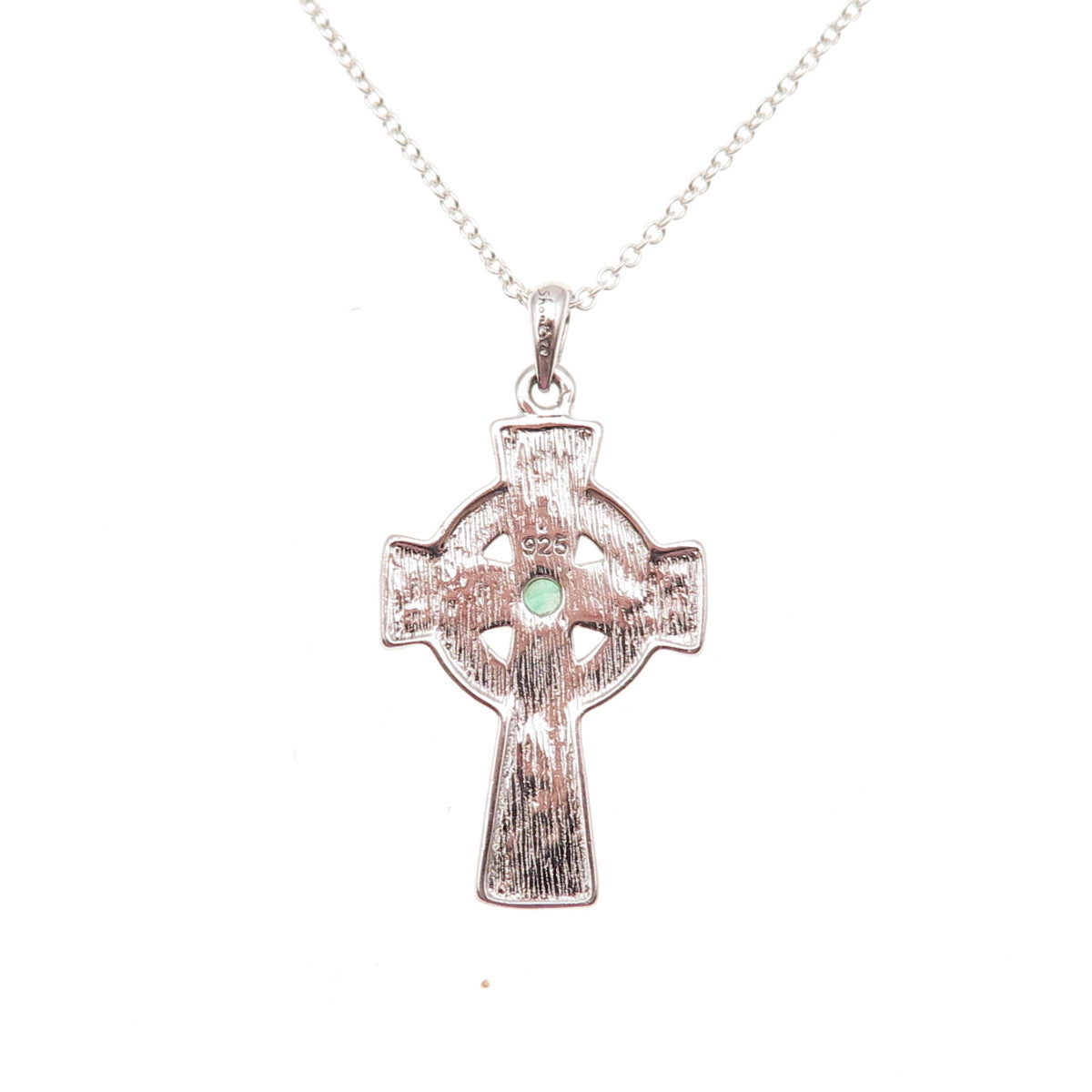 Shanore 925 Sterling Vintage Real Emerald Celtic Cross Cable Chain Necklace 18"