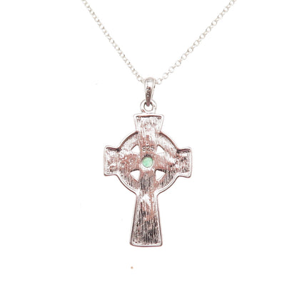 Shanore 925 Sterling Vintage Real Emerald Celtic Cross Cable Chain Necklace 18"