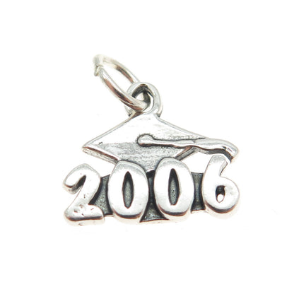 925 Sterling Silver Vintage "2006" Graduation Cap Charm Pendant