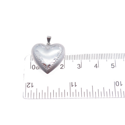 BEAU 925 Sterling Silver Vintage Engraved Puffy Heart Charm Pendant
