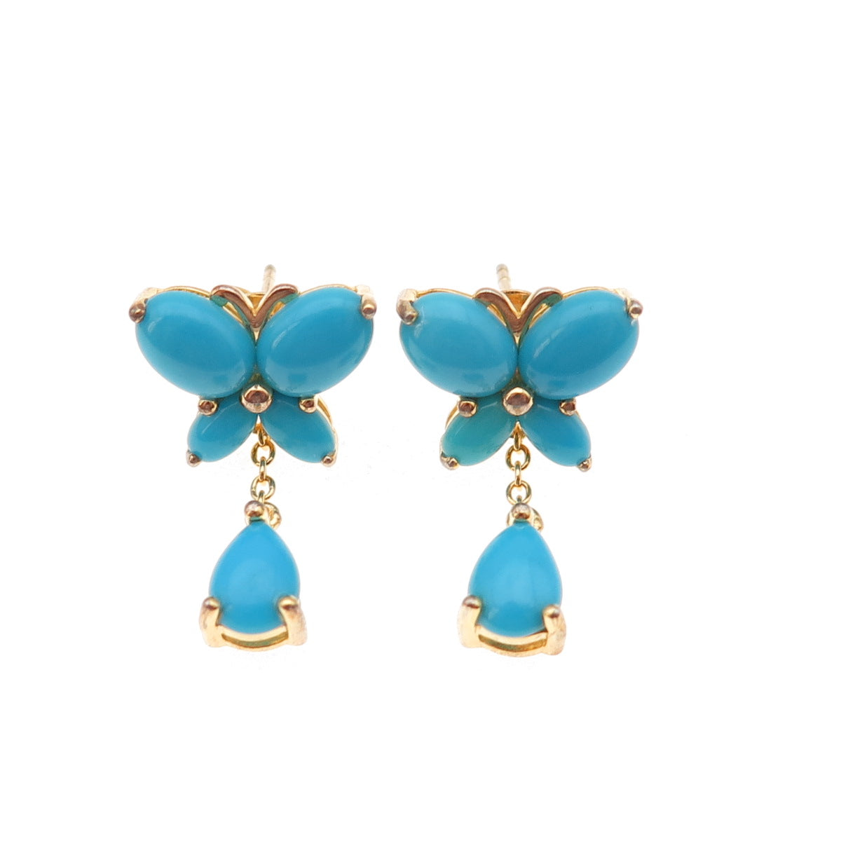925 Sterling Silver Gold Plated Real Turquoise Butterfly Dangle Earrings