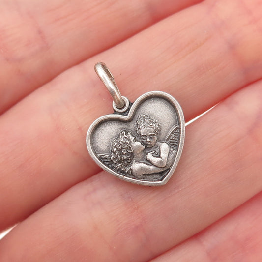 Roberto Martinez 925 Sterling Silver Vintage Cherub Couple Heart Charm Pendant