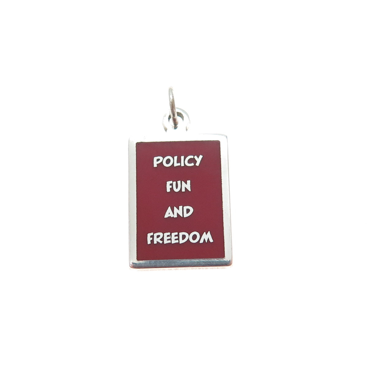 925 Sterling Silver Red Enamel Policy Fun & Freedom Minimalist Charm Pendant