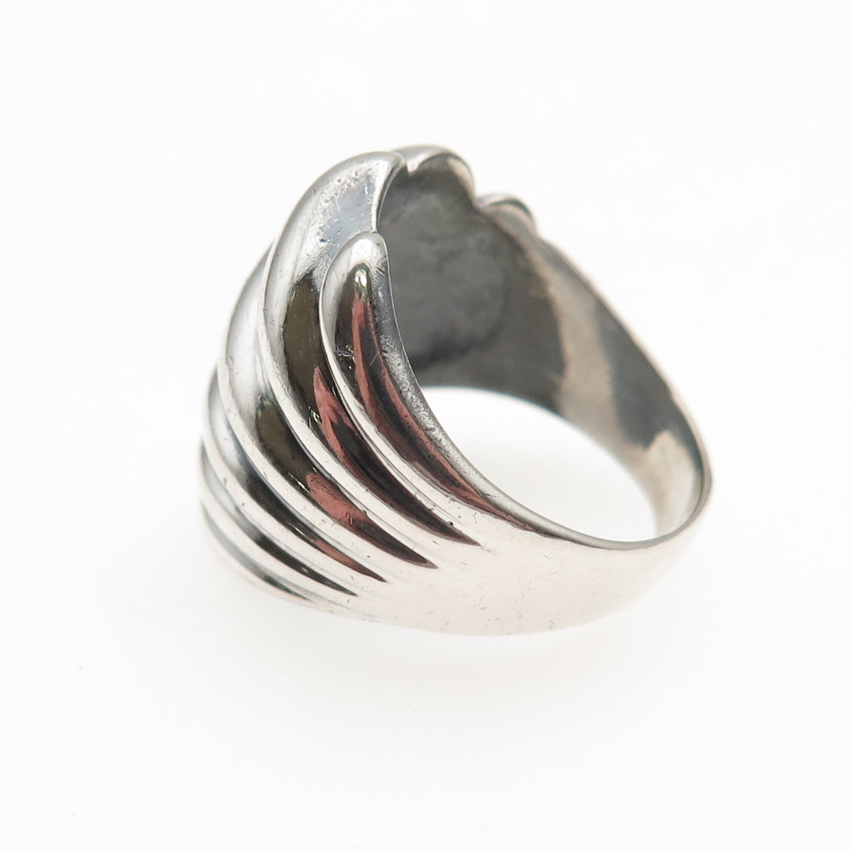 925 Sterling Silver Vintage Modernist Wing Oxidized Ring Size 7