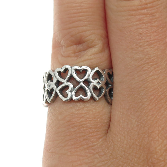 925 Sterling Silver Vintage Heart 2-Row Band Ring Size 6.25