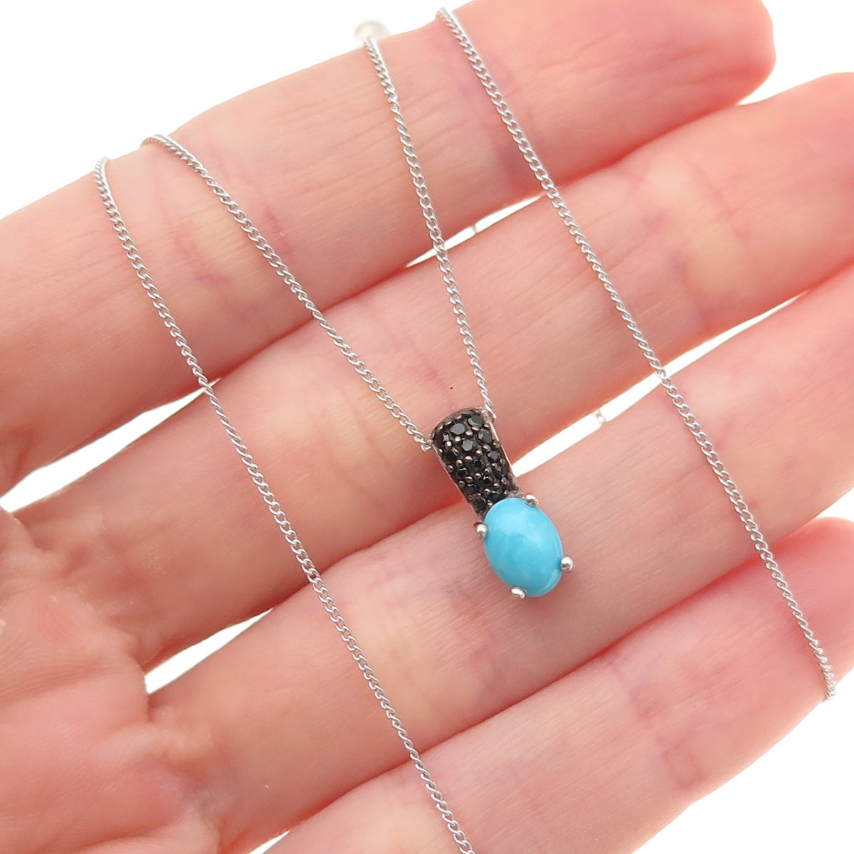 Chuck Clemency 925 Sterling Silver Real Turquoise & Black Spinel Necklace 20"