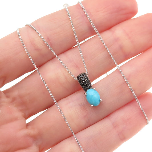 Chuck Clemency 925 Sterling Silver Real Turquoise & Black Spinel Necklace 20"