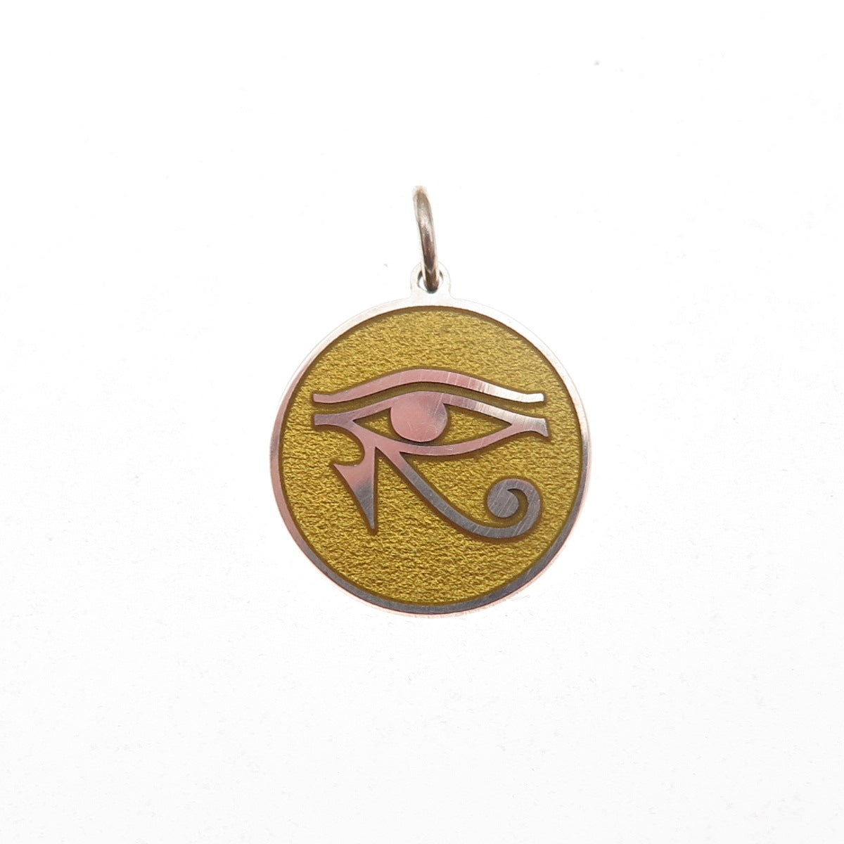 925 Sterling Silver Yellow Enamel Egyptian Eye of Horus Charm Pendant