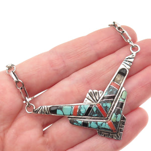Calvert Lamy Zuni Old Pawn 925 Sterling Multi-Gem Necklace 16" (missing 1 stone)