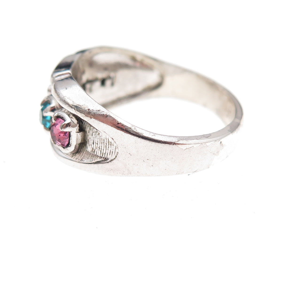 Vargas Sterling Silver Antique Art Deco Multi-Color Rhinestone Ring Size 7.75