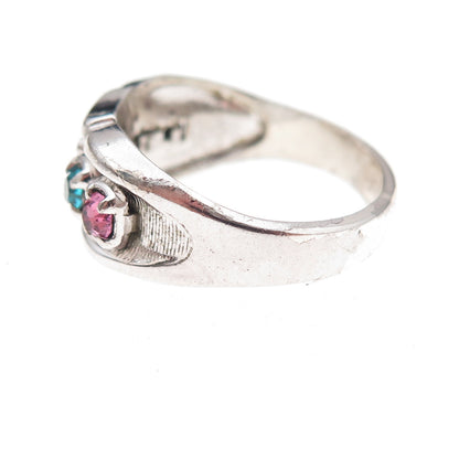 Vargas Sterling Silver Antique Art Deco Multi-Color Rhinestone Ring Size 7.75