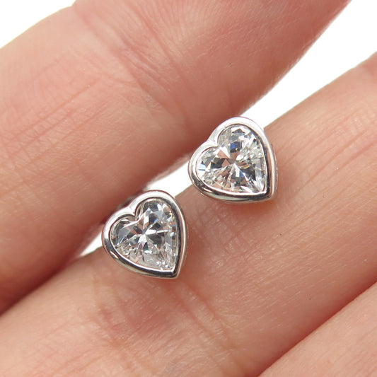 925 Sterling Silver Heart-Cut Shaped C Z Stud Earrings