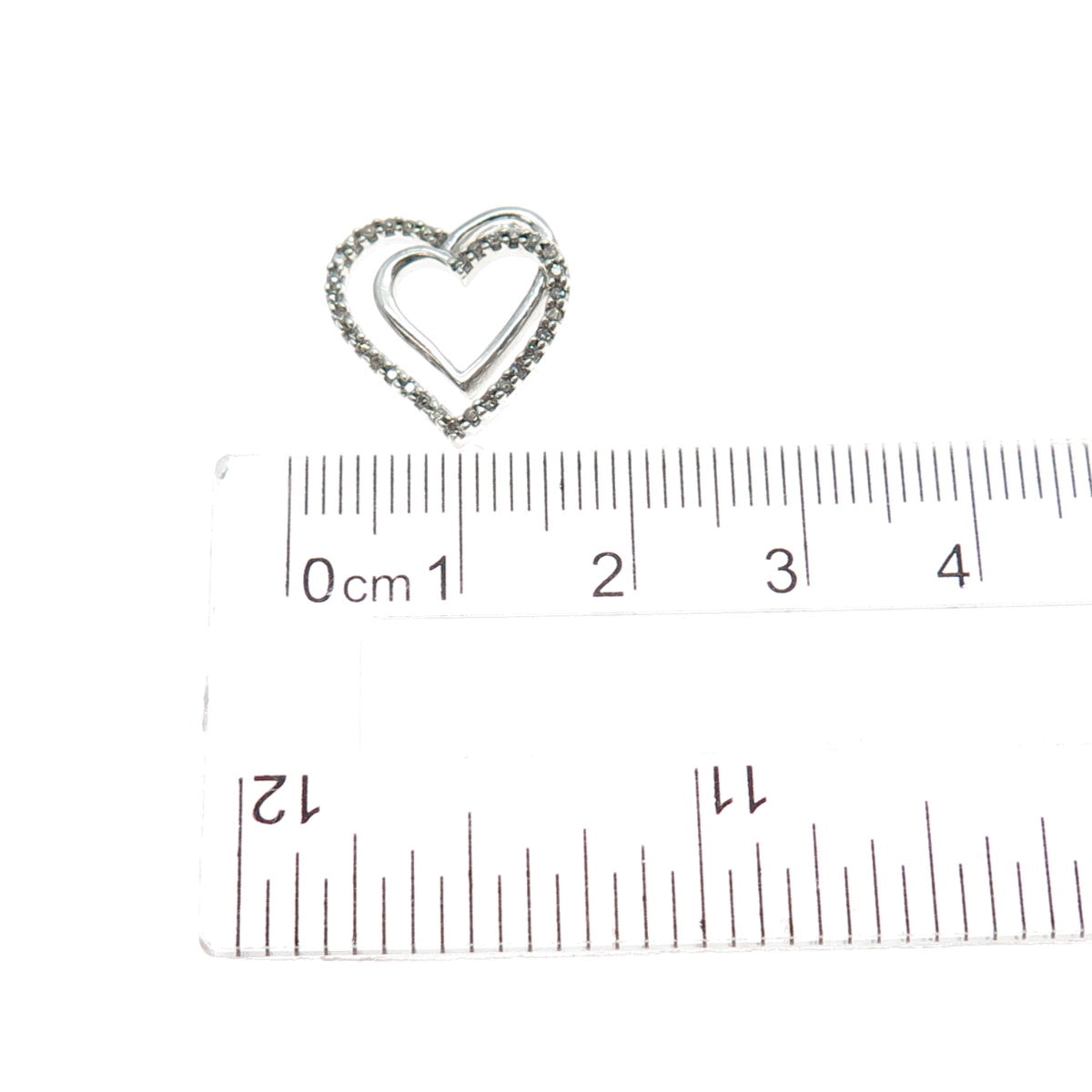925 Sterling Silver Real Round-Cut Diamond Double Heart Mini Slide Charm Pendant