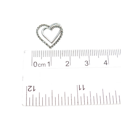 925 Sterling Silver Real Round-Cut Diamond Double Heart Mini Slide Charm Pendant