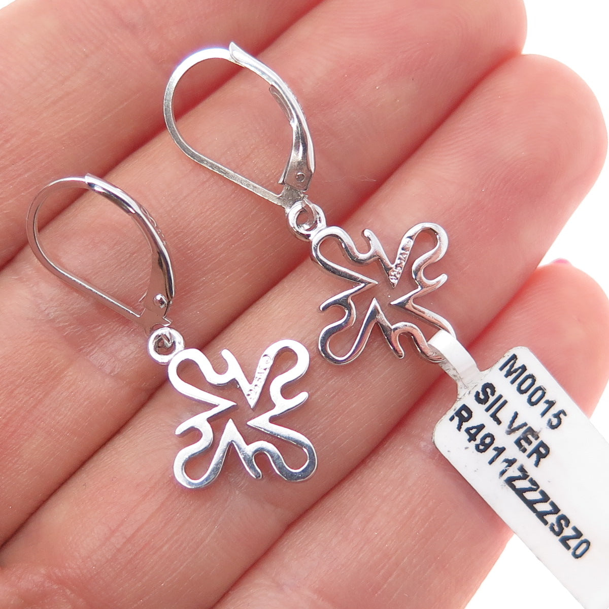 925 Sterling Silver Floral Cross Dangle Earrings
