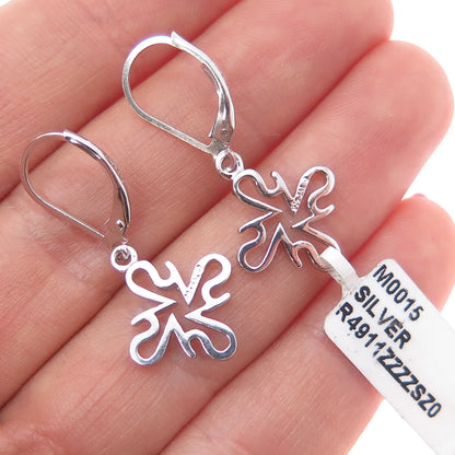 925 Sterling Silver Floral Cross Dangle Earrings