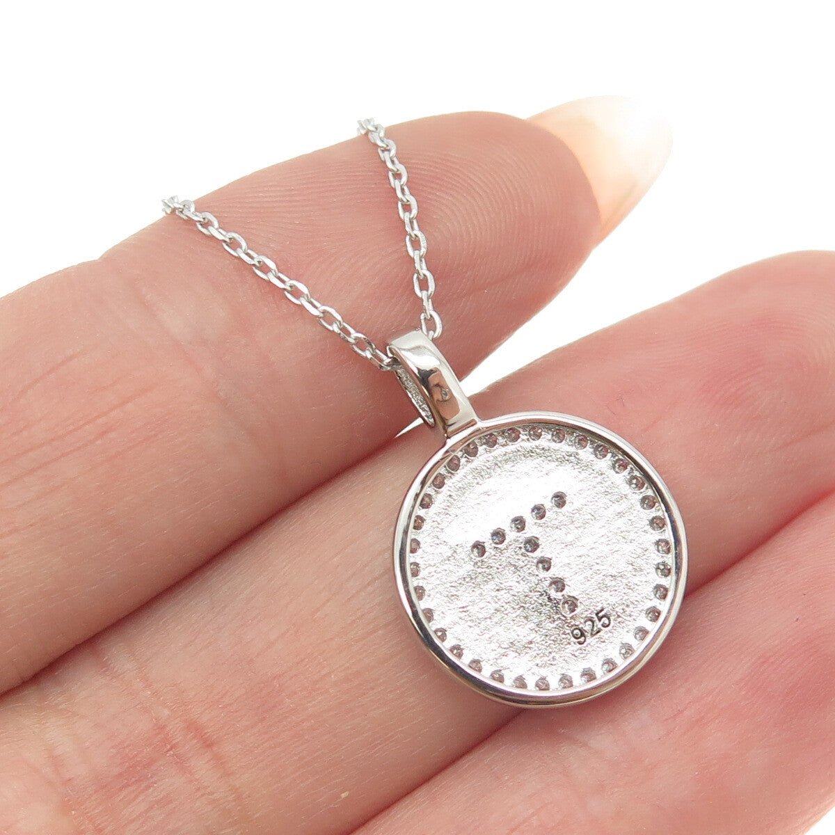 925 Sterling Silver Round-Cut C Z Letter "T" Initial Cable Chain Necklace 16-18"