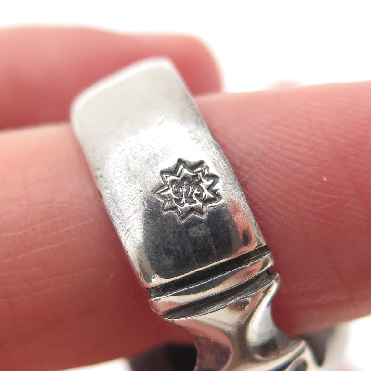 925 Sterling Silver Vintage Real Shungite Modernist Oxidized Ring Size 10.5