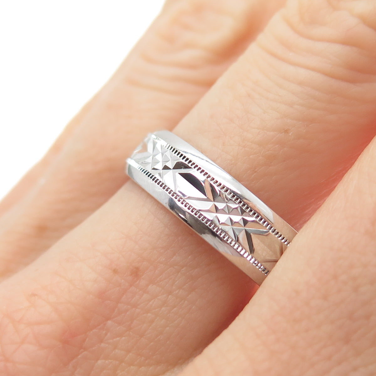 925 Sterling Silver Diamond-Cut Crisscross Band Ring Size 10.25
