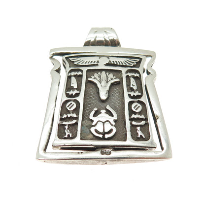 800 Silver Vintage Egyptian Symbols Scarab & Ankh Reversible Oxidized Pendant