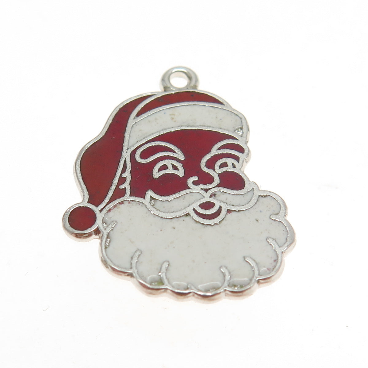 925 Sterling Silver Antique Art Deco Enamel Santa Claus Pendant