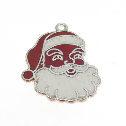 925 Sterling Silver Antique Art Deco Enamel Santa Claus Pendant