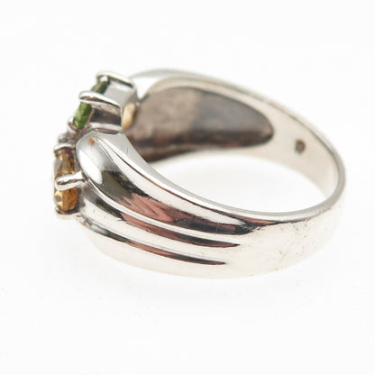 925 Sterling Silver Vintage Real Blue Topaz Amethyst Peridot Citrine Ring Size 8
