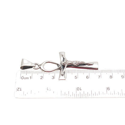 925 Sterling Silver Vintage Egyptian Ankh Crucifix Cross Charm Pendant