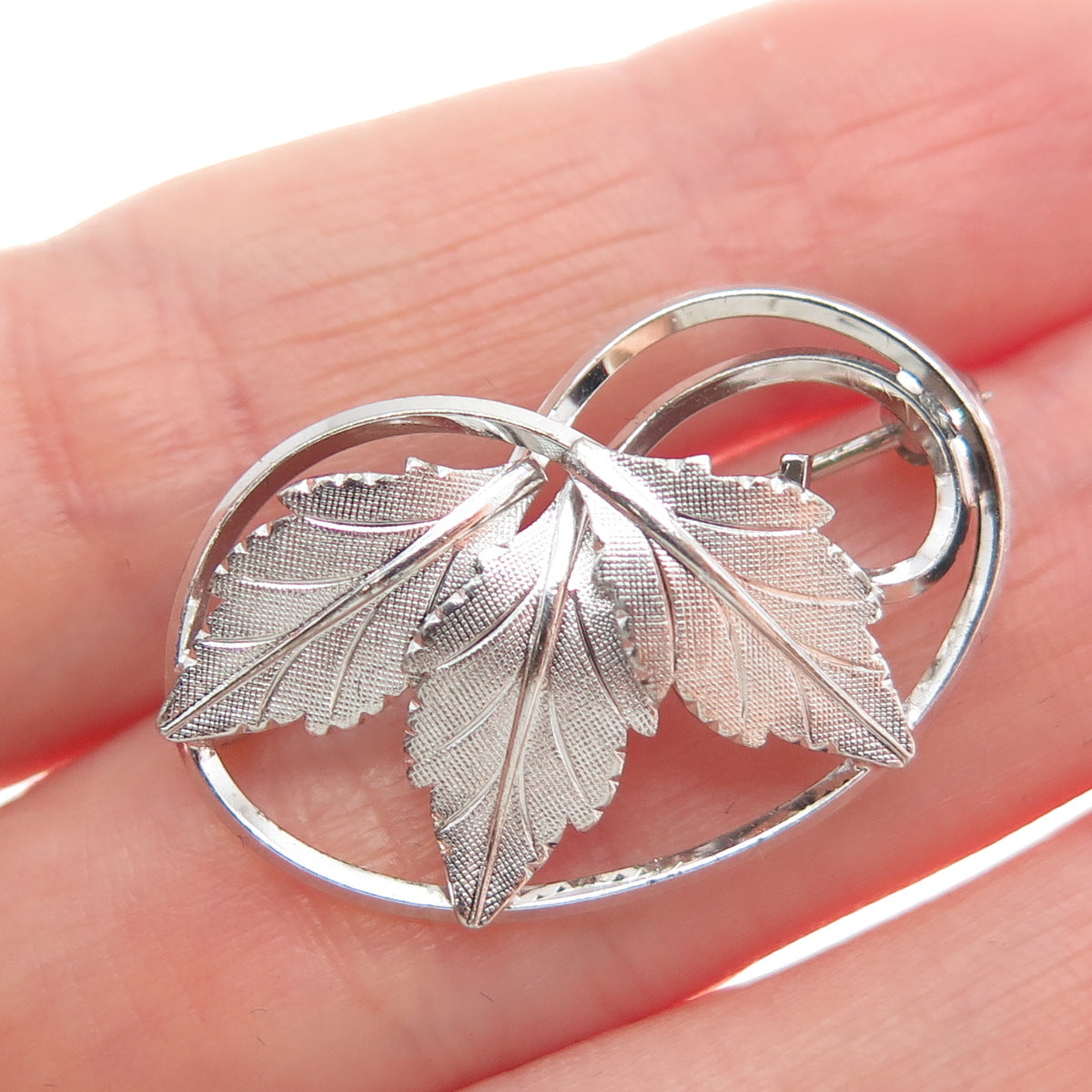 VD VAN DELL 925 Sterling Silver Vintage Leaf Pin Brooch