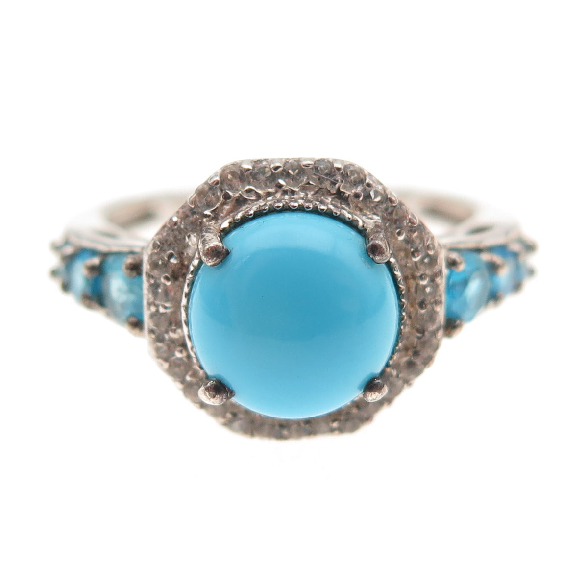 Chuck Clemency 925 Sterling Silver Real Turquoise Apatite & Topaz Ring Size 8.25
