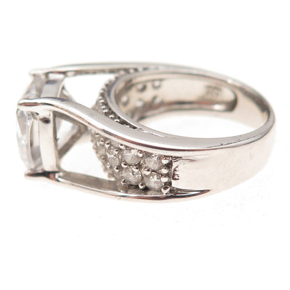 Key Star 925 Sterling Silver Cushion & Round-Cut C Z Engagement Ring Size 6