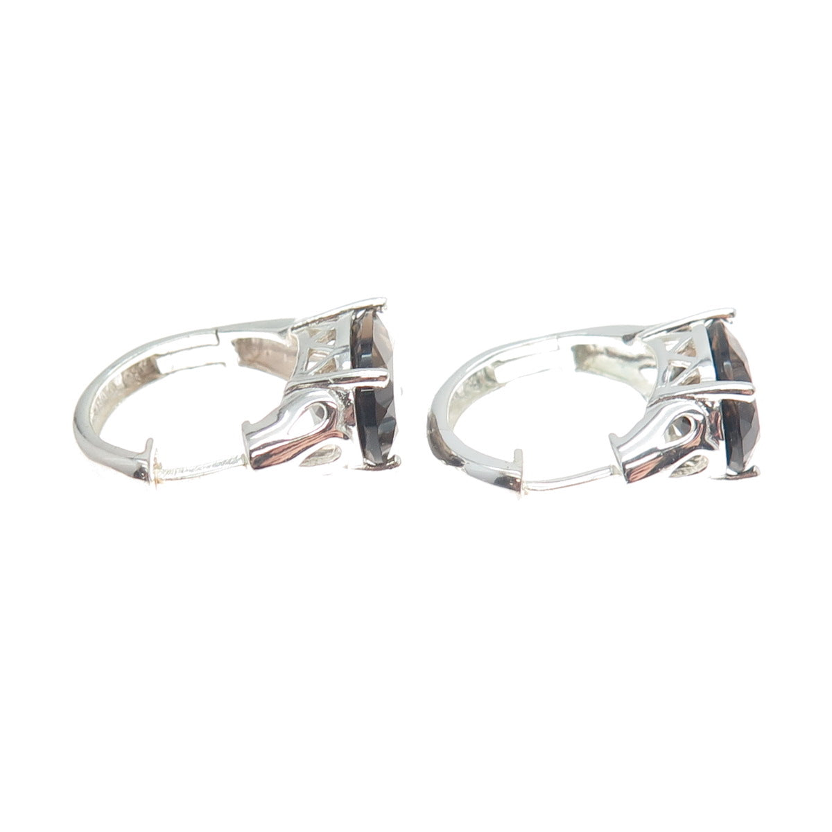 ROSS SIMONS 925 Sterling Silver Vintage Real Smoky Quartz Hoop Earrings