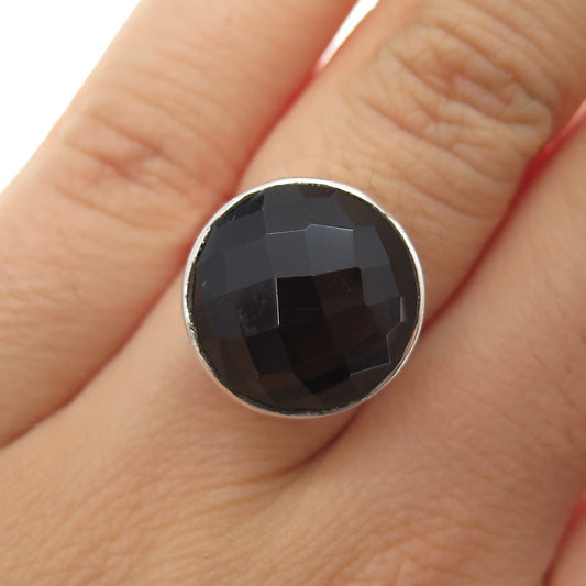 925 Sterling Silver Vintage Real Smoky Quartz Modernist Ring Size 6