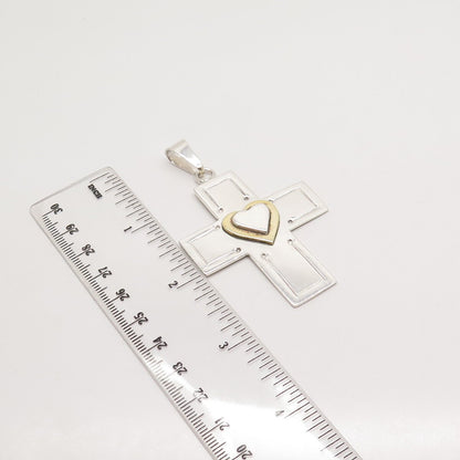 925 Sterling Silver 2-Tone Vintage Mexico Cross Heart Pendant