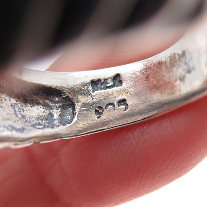 925 Sterling Silver Vintage Mexico Modernist Ribbed Oxidized Ring Size 8.5